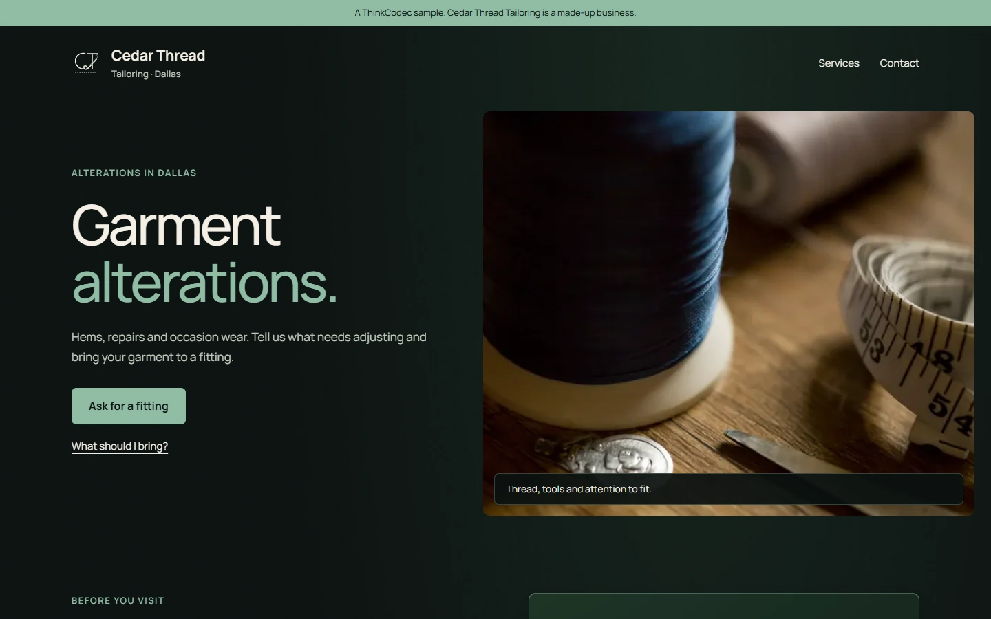Redesigned Cedar Thread home page at desktop width