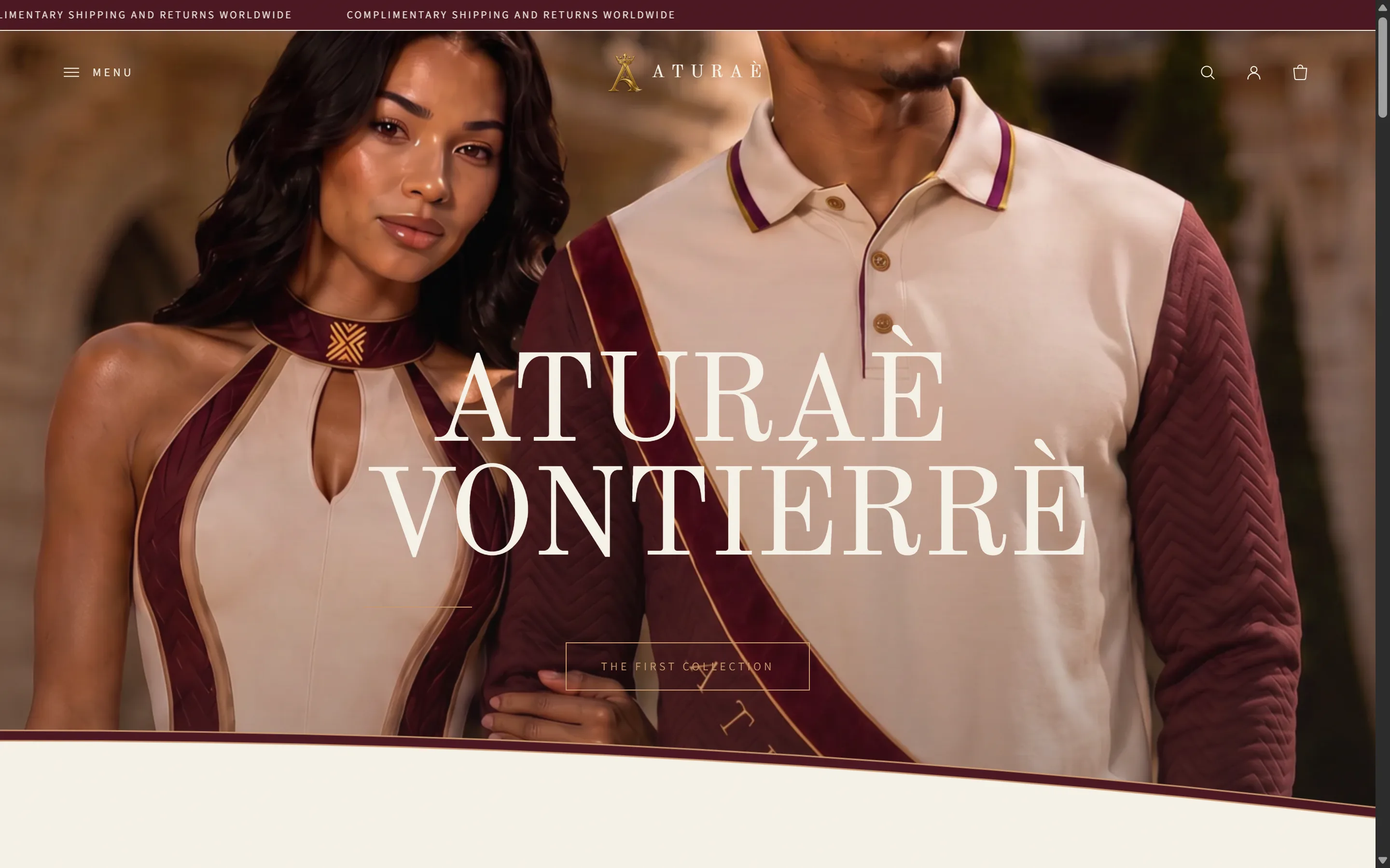 House of Aturaè retail website with its fashion collection photography, brand typography and shopping navigation.